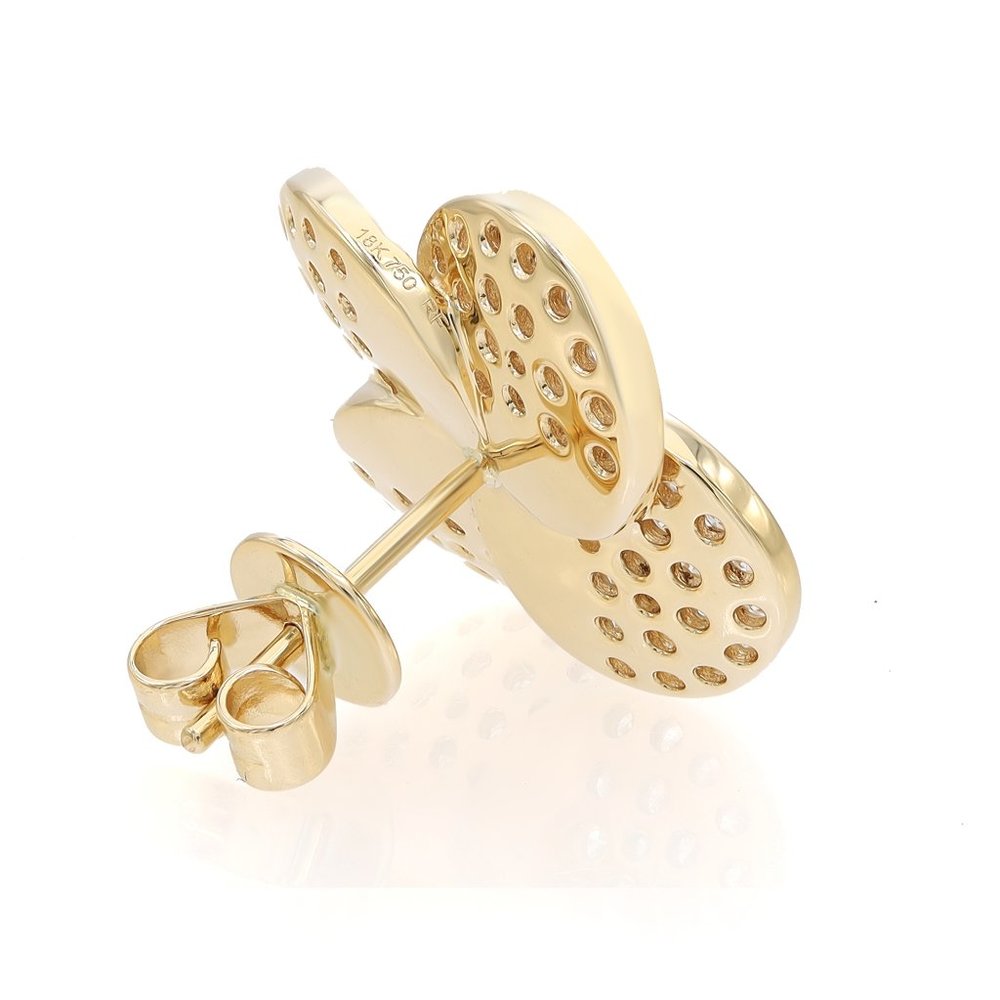 Pave Set Round Cut Diamond Flower Stud Earring 18K Yellow Gold 1.45Cttw - Picture 4 of 4